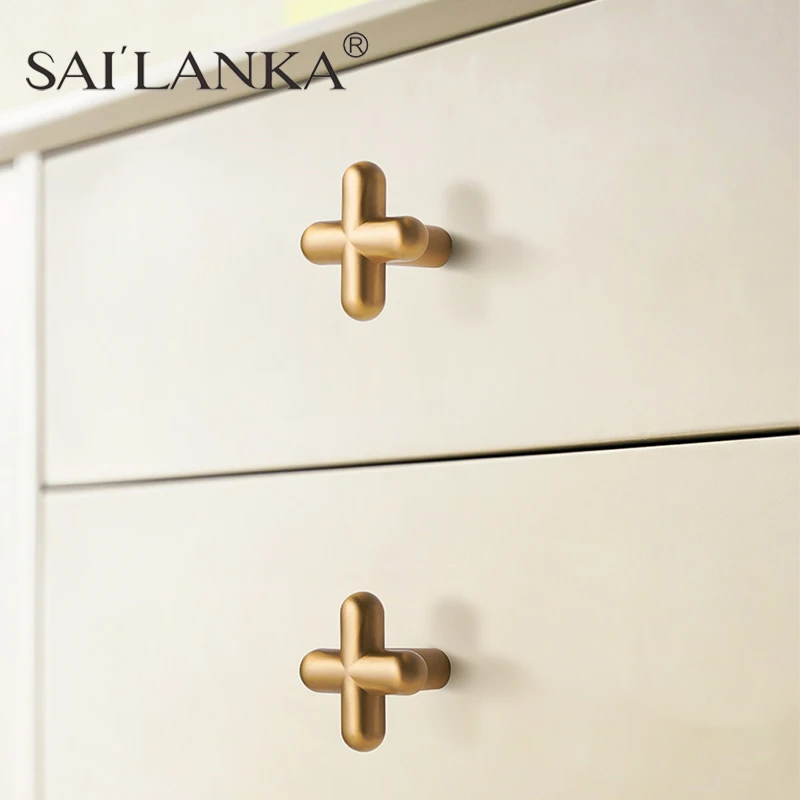 SAILANKA Brass Kitchen Cabinet Drawer Knob Furniture Cabinet Handles Closet Cupboard Door Pulls Cross Tiradores Para Muebles