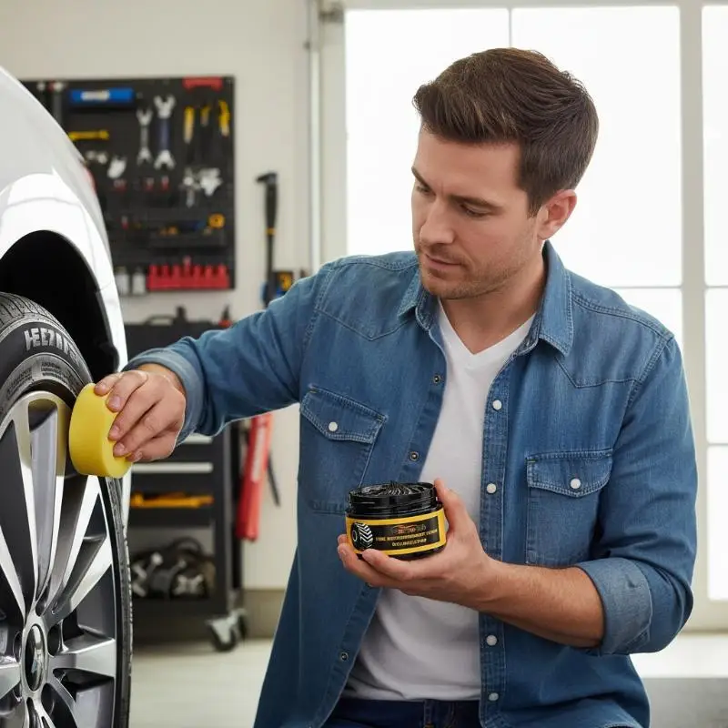 Car Tyre Coating Cream 50g LongLasting Formula Film Plating Wax for Glossy Auto Tires and Rubber Parts AntiAging Paste