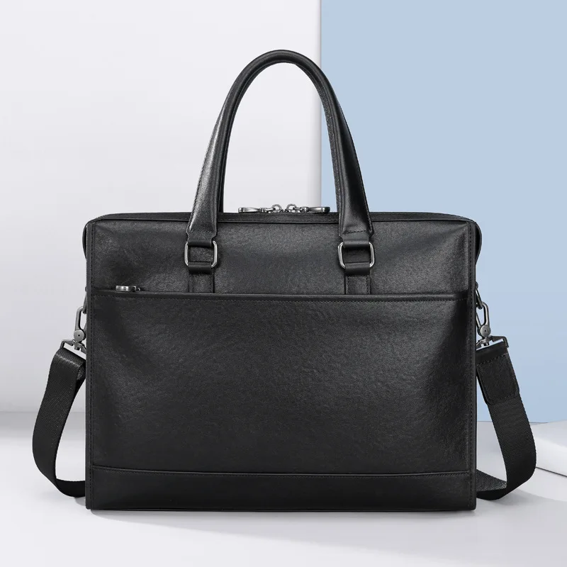 New cowhide briefcase, men’s business handbag, simple leather design, large capacity, men’s bag, shoulder crossbody bag, compute