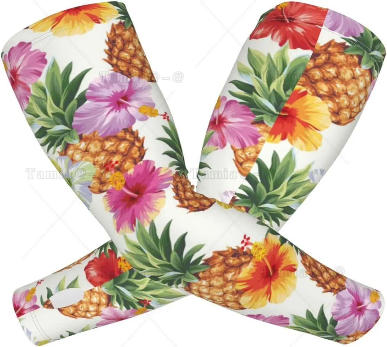 Hawaiian Pineapples And Hibiscus Flowers Print Arm Sleeves Cooling UV Sun Protection Sports Compression for Men Women