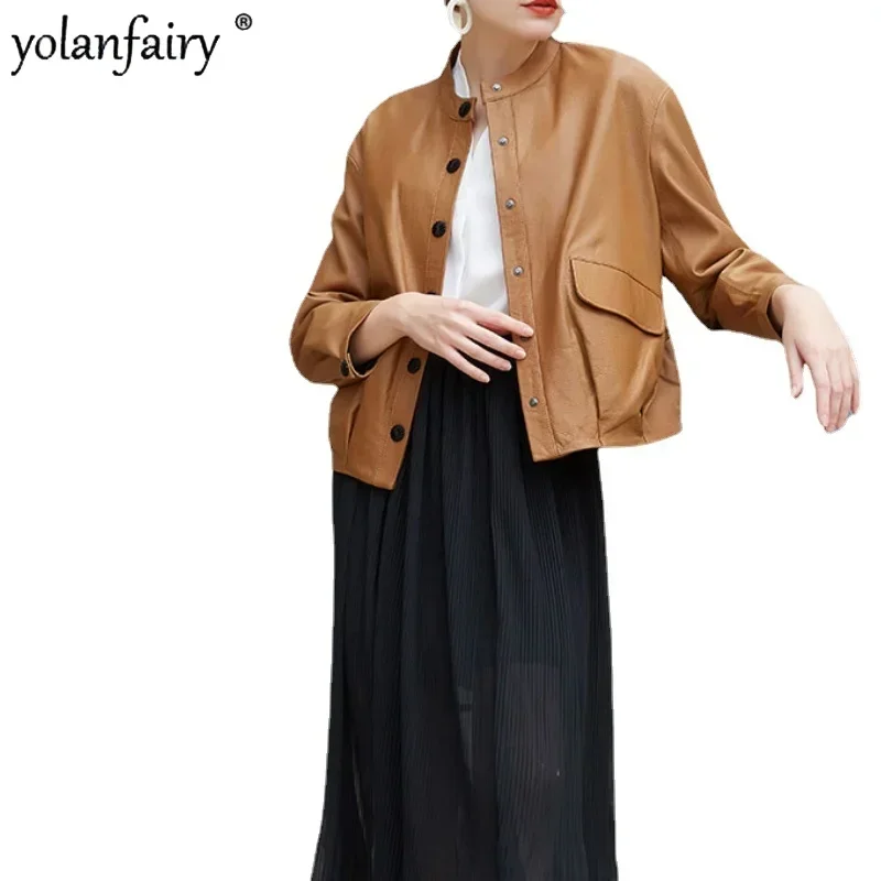 

YOLANFAIRY куртка из 100% овчины, женская одежда, элитные модные куртки, короткие женские пальто Casaco De Couro Feminino sq