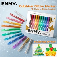 Juego de 12 Bolígrafos Brillantes de Colores con Purpurina, Marcadores Destacadores Brillantes, Pincel de 7 mm para Dibujar, Pintar, Arte Escolar, Purpurina Metálica