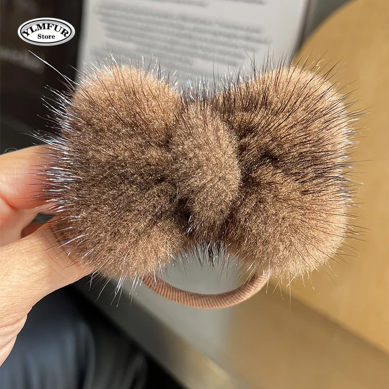 Korean Fluffy Mink Fur Hair Scrunchies Furry Elastic Band Women Girl Ponytail Holder Ties Accessories Soft Plush Fur Headband