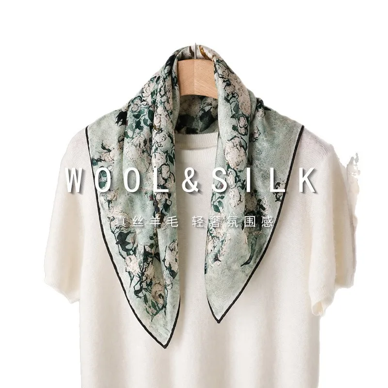 Fashion 70% Wool 30% Silk Scarf for Women Shawls Wraps Foulard Scarves Square Female Hijab Bandana High Quality Kerchief Hijab