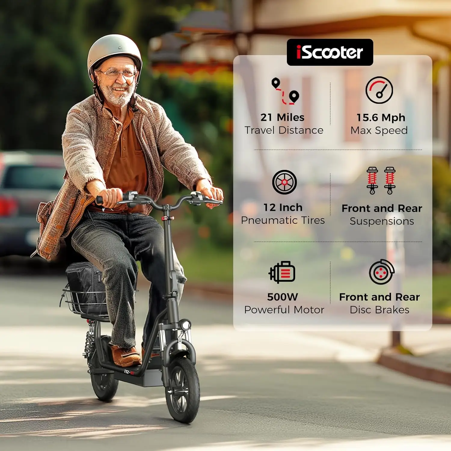 iScooter Electric Scooter with Seat,34/21 Miles Long Range &21/15.6 Mph Top Speed,14