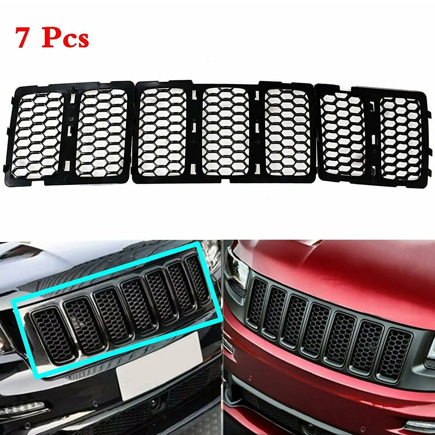 Car Black Front Grille Inserts Trim Mesh Kit For Jeep Grand Cherokee 2014-2016-A08Q