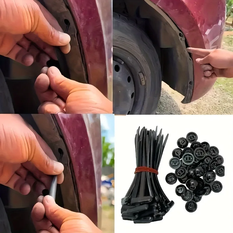 100/200pcs T Shape Cable Zip Ties With Fixed Base Mounting Self Locking Plastic Wire Clips For Car Wiring Harness Organizer