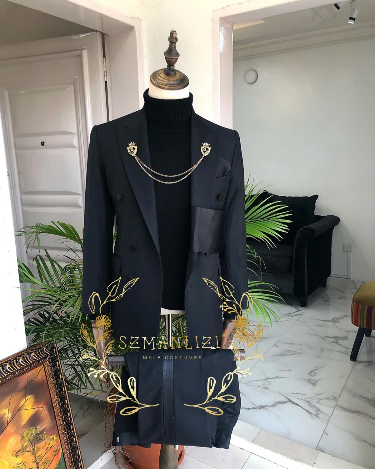 Fashion Double Breasted Men's Suit 2 Piece Sets Navy Blue Blazer Pants Outfit For Groom Wedding Prom Party Custom Tuxedos