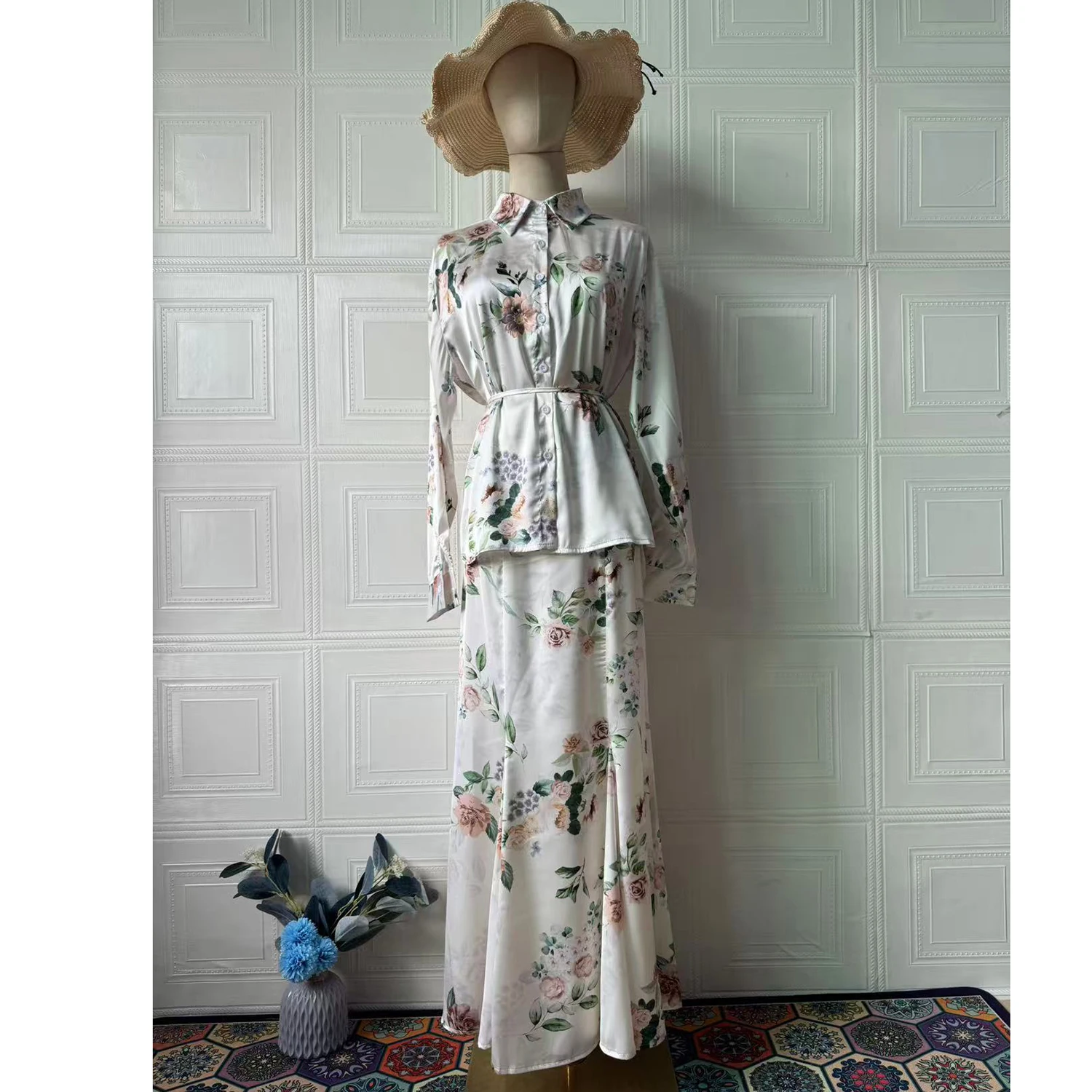 المرأة الربيع الصيف الأزهار طباعة واحدة الصدر مثير فستان كاجوال البدلة