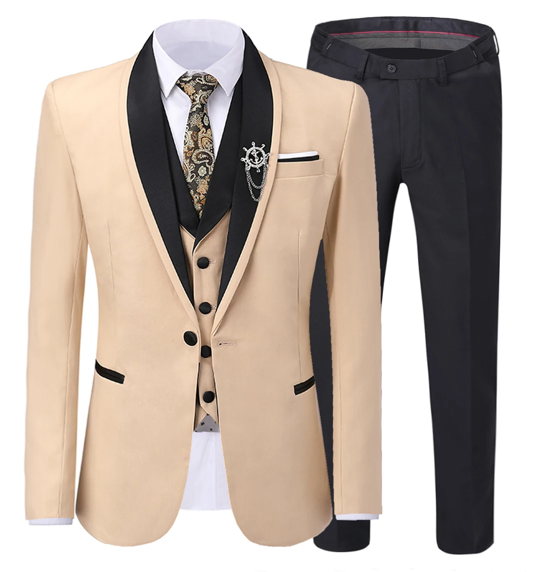 White Mens Suits 3 Piece Formal Shawl Lapel Casual Tuxedos for Prom Groomsmen WeddingSuits Men 2022 (Blazer+Vest+Pant)