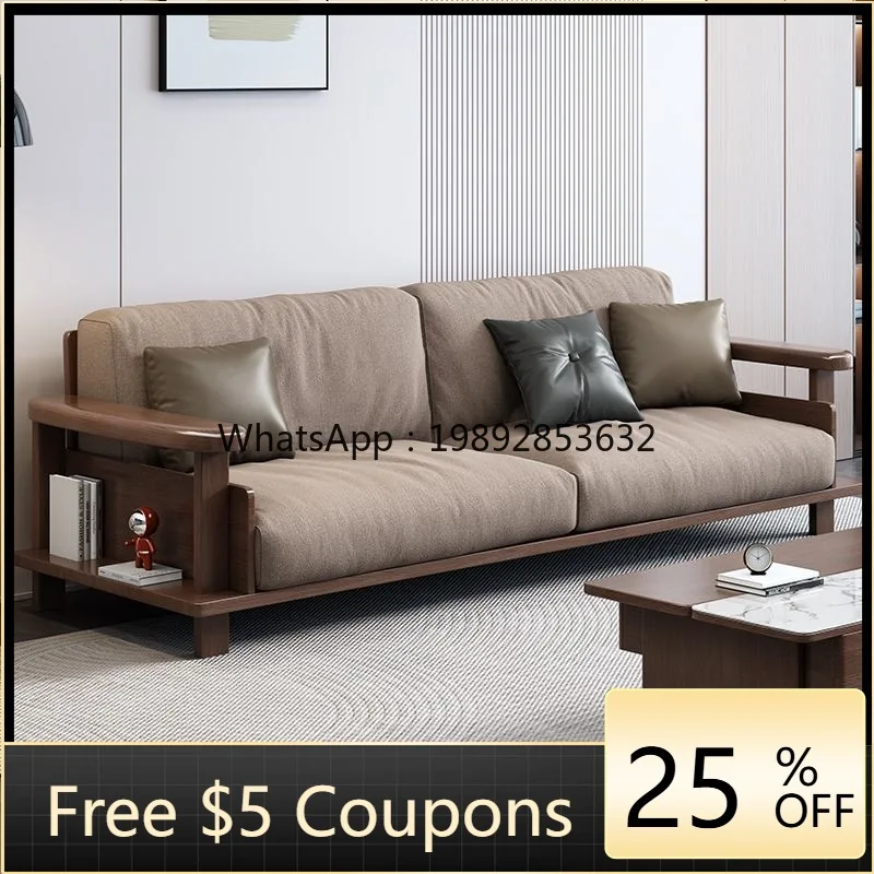 LYY Black Walnut Solid Wood Sofa Set for Living Room, Suitable for Various Sizes of Homes, Simple Modern Complete Furniture Sofa