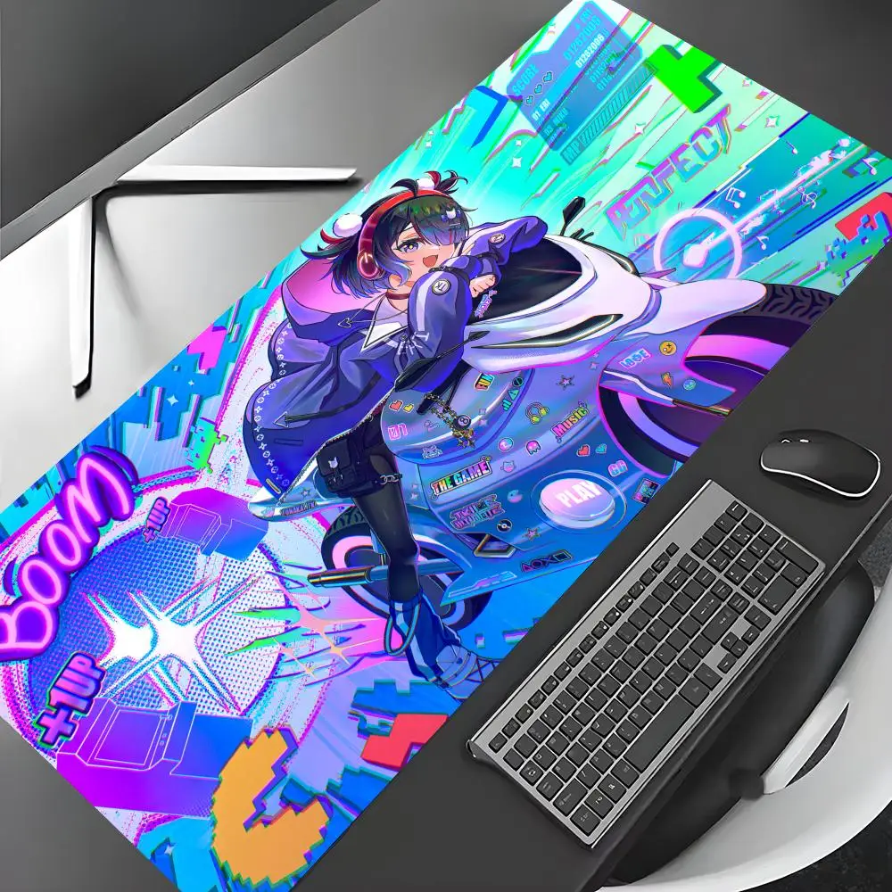 

Неоновый стильный коврик для мыши в стиле аниме с изображением милой кибер-девушки, игровой коврик, нескользящий настольный коврик, коврик для мыши с прошитыми краями, HD-печать, офисный коврик