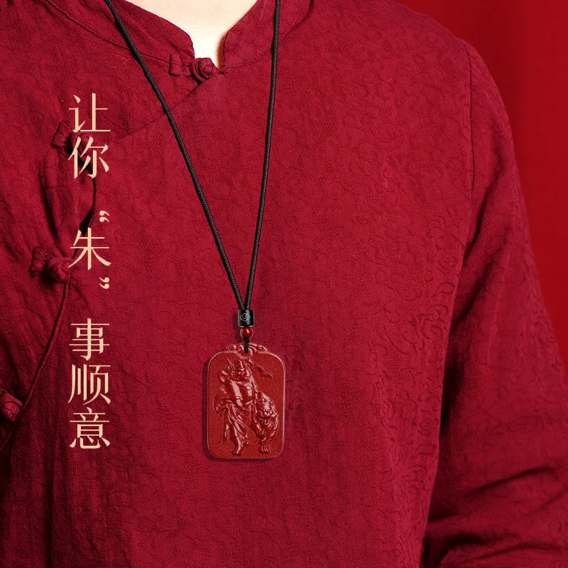 Raw Ore Purple Gold Sand Zhong Kui Tianshi Pendant Men's and Women's Necklace Natural Cinnabar Simple Portable Pendant