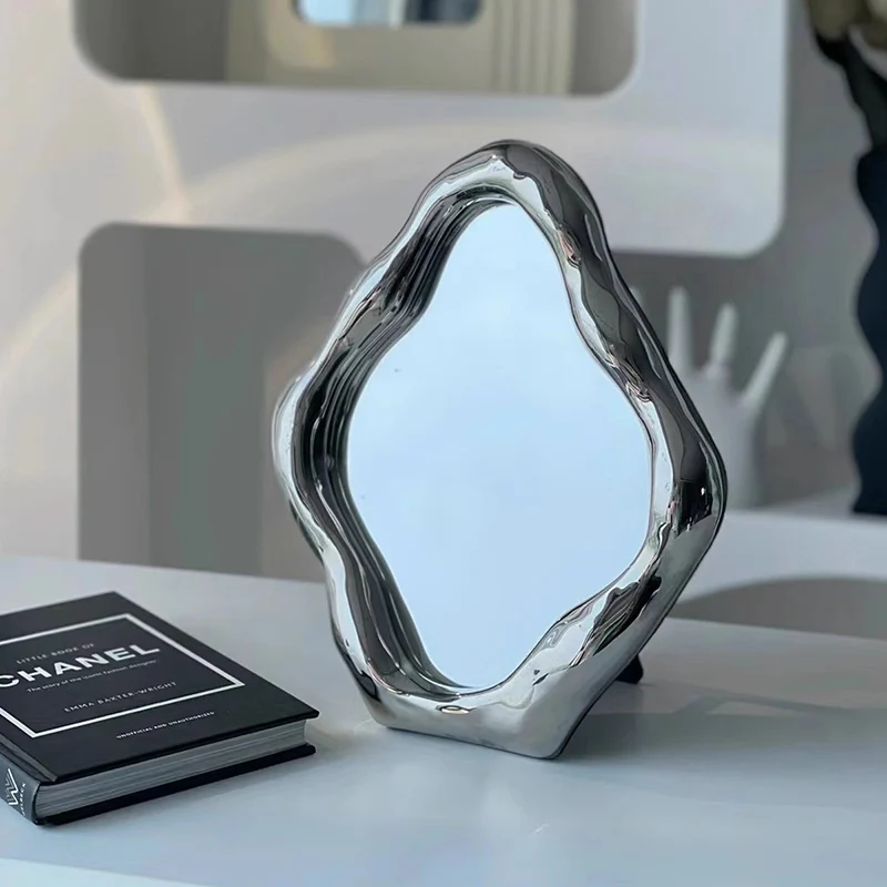 

Asymmetrical Wavy Mirror Living Room Makeup Hand Funky Mirror Bathroom Bedroom Luxury Irregular Spiegel Wand Home Decorations