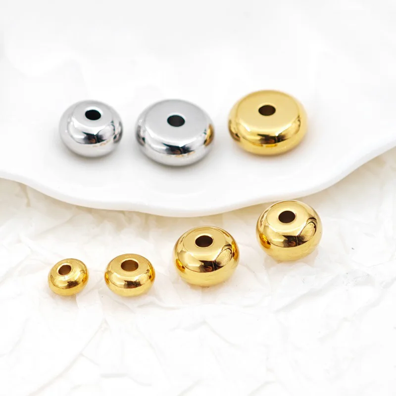 30pcs Stainless Steel 5 6 8 10mm Wheel bead Flat Circle Spacer Beads PVD coating Golden DIY for Bracelet Necklace Making
