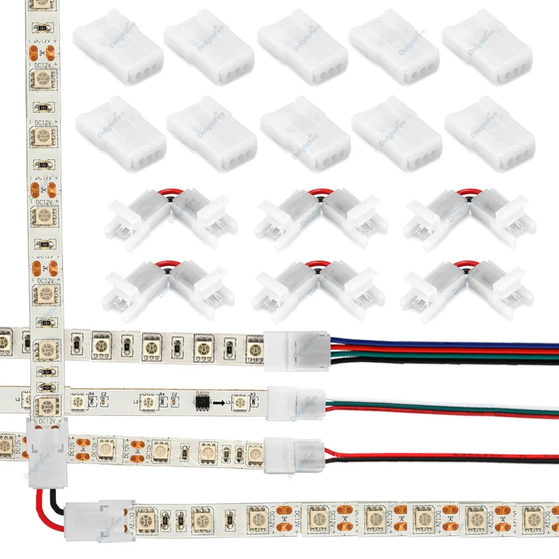12V LED Strip Connector 4 3 2pin LED Extension L Type Solderless Strip To Wire Connectors For 5050 RGB SMD LED Light WS2812B