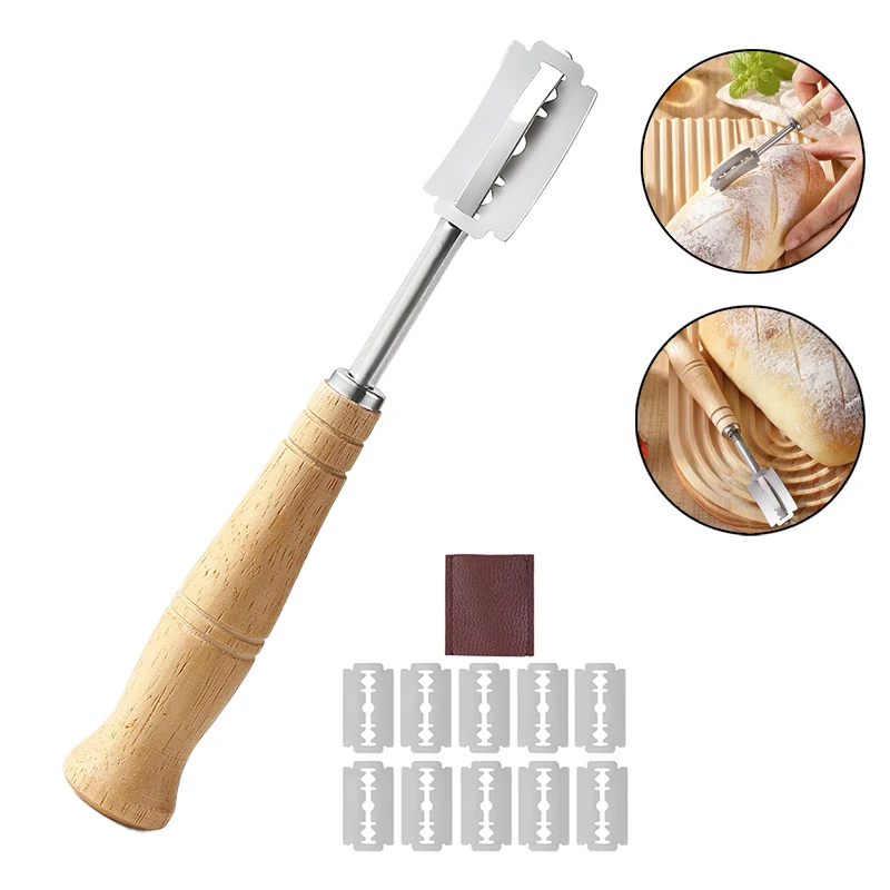 Cuchillo de pan portátil de acero inoxidable para corte rápido con juego de cuchillas de repuesto para accesorios para hornear suministros de corte de pan