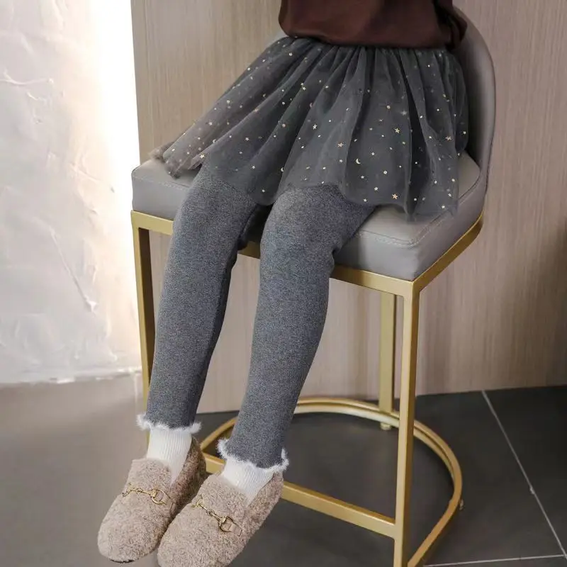 Mädchen Leggings mit Rock Mesh Pailletten Rock Leggings Kleinkind Tutu Hosen fußlose dicke Samt Strumpfhose Hose für Kinder für 2-8 Jahre