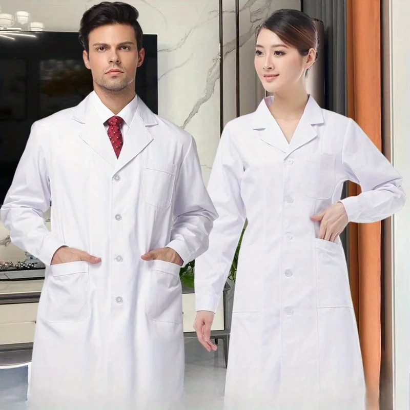 Unisex Thick White Lab Coats Long Sleeve Warm Versatile for Doctors Chemistry Labs
