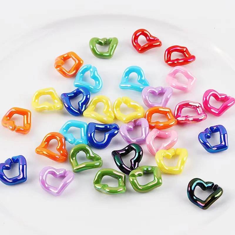 19*21mm Acrylic Solid Color Plating Love Shape Twisted Assembled Parts Beads For Frosted Necklace Jewelry Accessorie Finding