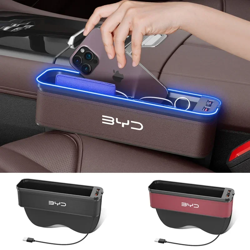 Car Interior LED 7-Color Sewn Chair Storage Box parts For BYD Tang F3 E6 Atto 3 EV DM Tang E9 Yuan Plus Song Max F0 Qin G3 I3