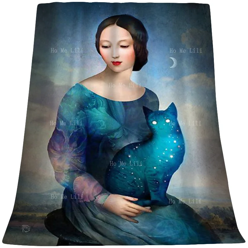 

A Beautiful Woman Was Sitting With Her Cat In Her Arms Under The Tender Night Flannel By Ho Me Lili Suitable For All Seasons