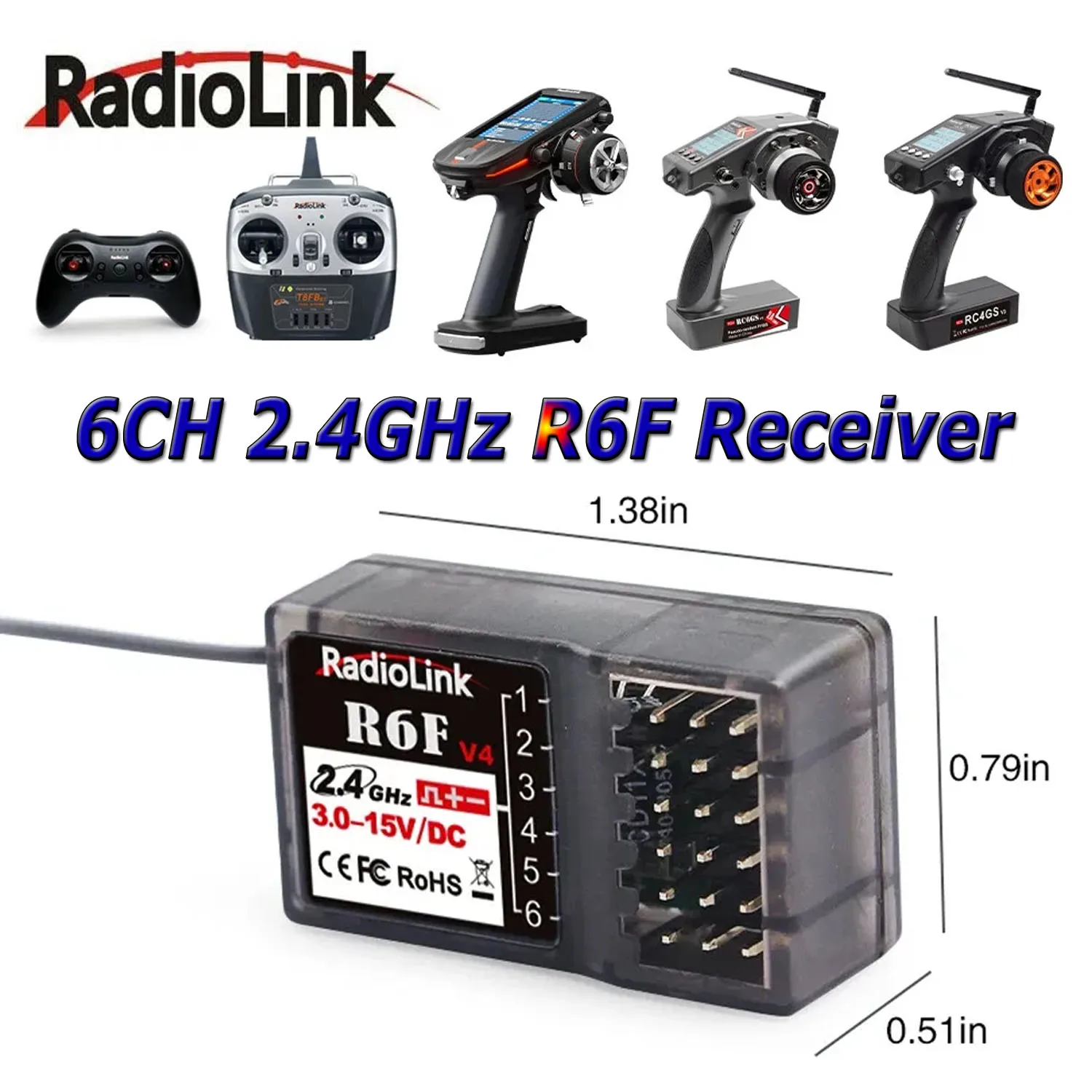 Radiolink R6F Receiver 6 Channel 2.4GHz for RC Car and Boat Radio Transmitter Remote Controller RC6GS V2/RC4GS V2/T8FB/T8S Parts