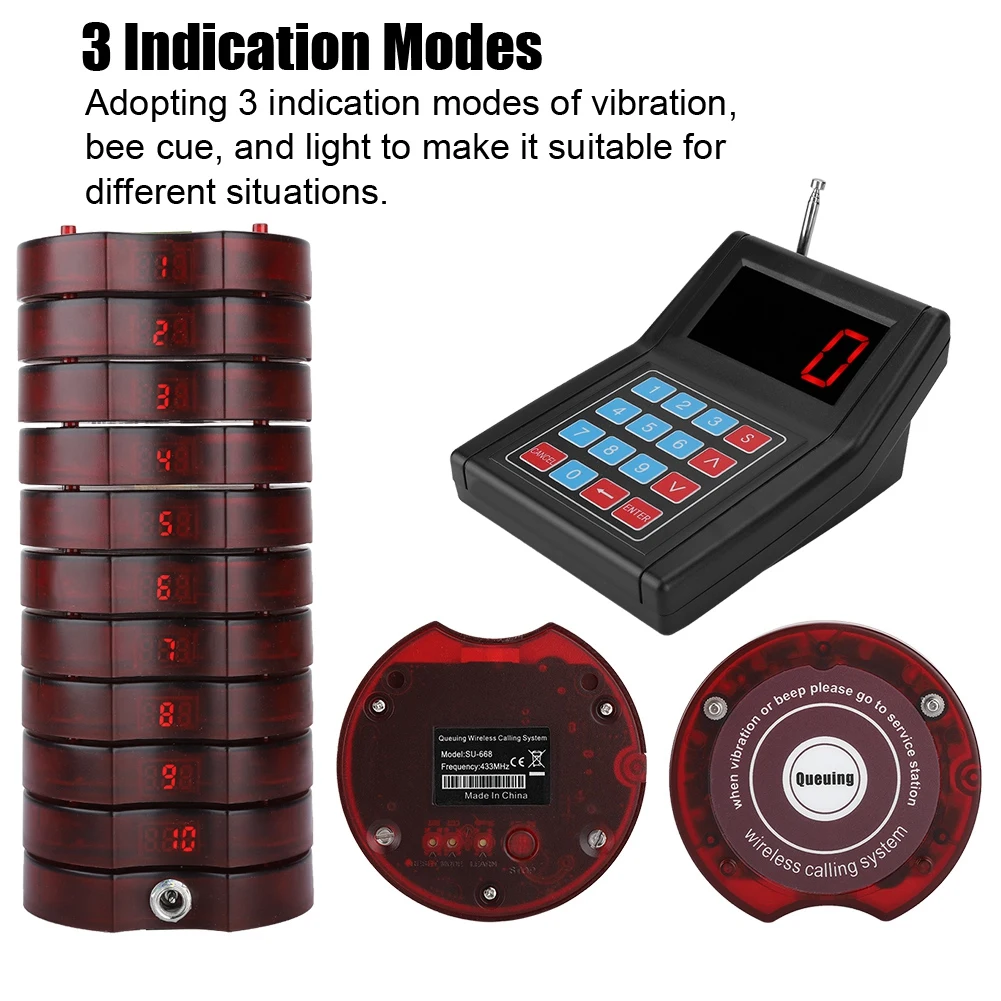 Pager System for Restaurant 1‑for‑20 1.5KM Connection Restaurant Calling System Wireless Guest Paging Queuing System