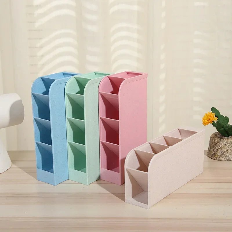 Desk Pen Holder Pencil Makeup Organizer Desktop Organizer for Cosmetics Plastic Storage Box School Office Kawaii Stationery