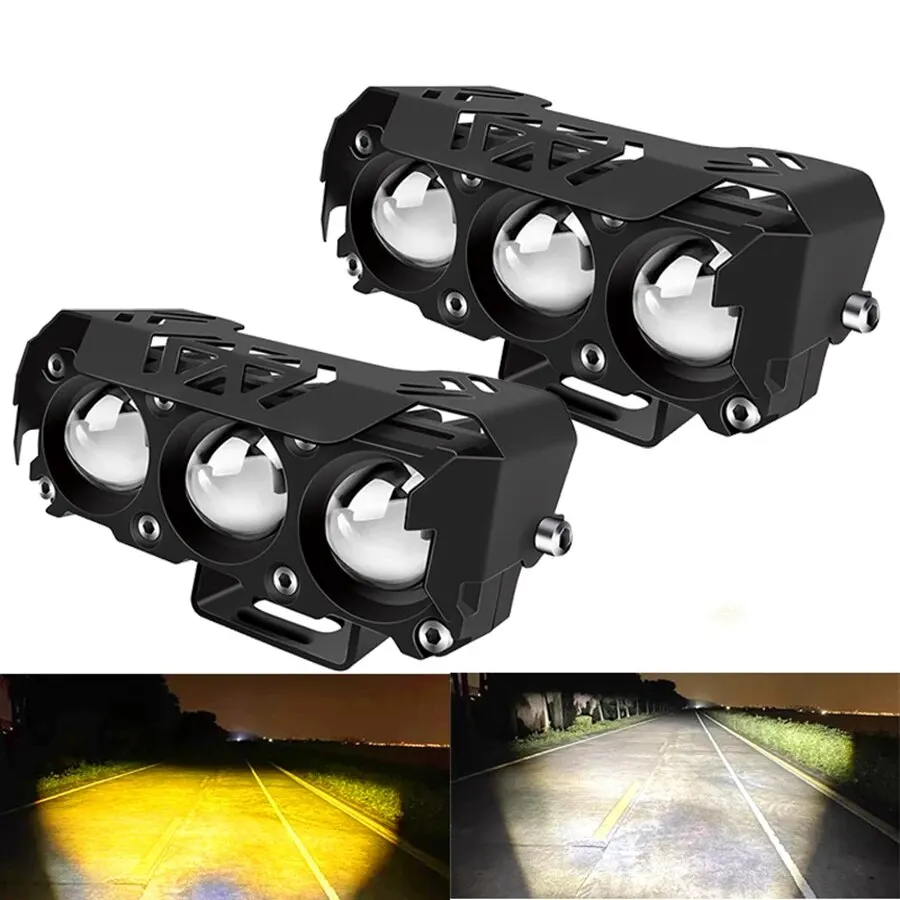 Projecteur LED pour motos, double couleur, feux antibrouillard à faisceau haut/bas, pour voiture, camion, SUV, UTV, 12V, 24v, mini, lentille, phare de conduite