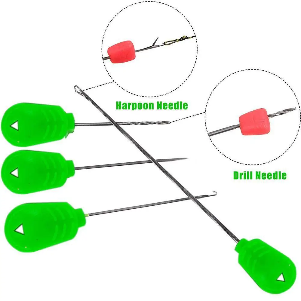 

4pcs Fishing Bait Drill Crochet Needle Threader With Handle Pill-shaped Bead Bait Needle Fishing Accessories