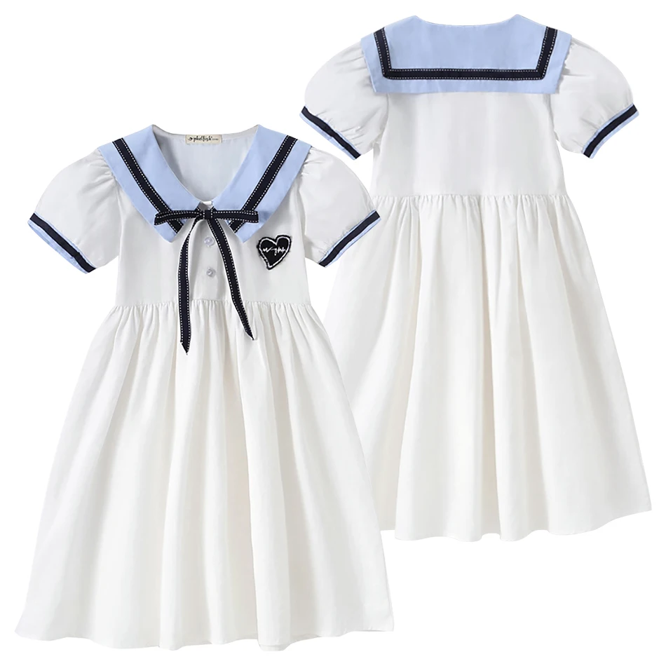 Elegant and Playful White Cotton Turn-Down Collar Girls Summer Dress  Ideal for All Occasions Girls Casual Dresses Girls Dresses