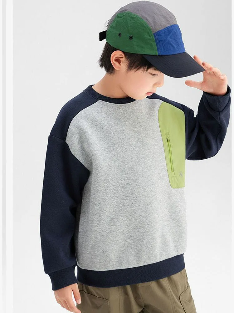 Kids School Clothing Big Boy Crewneck Sweatshirt New 2025 Spring Pockets Hoodies Sweatshirts For Teen Boys Blue Grey