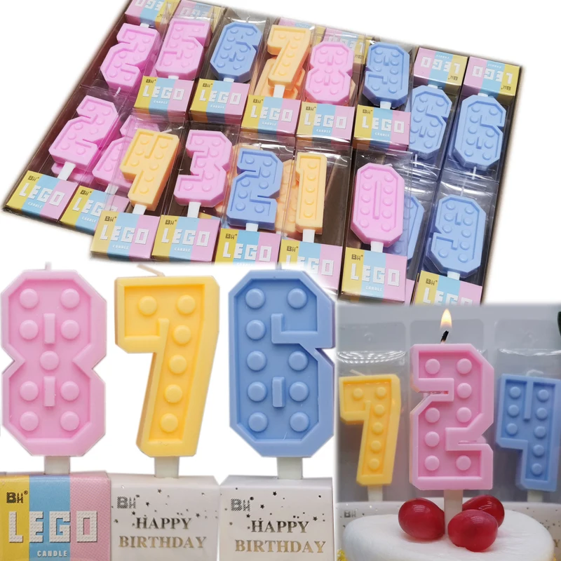 Building block shaped digital candle multi-color birthday cake accessories