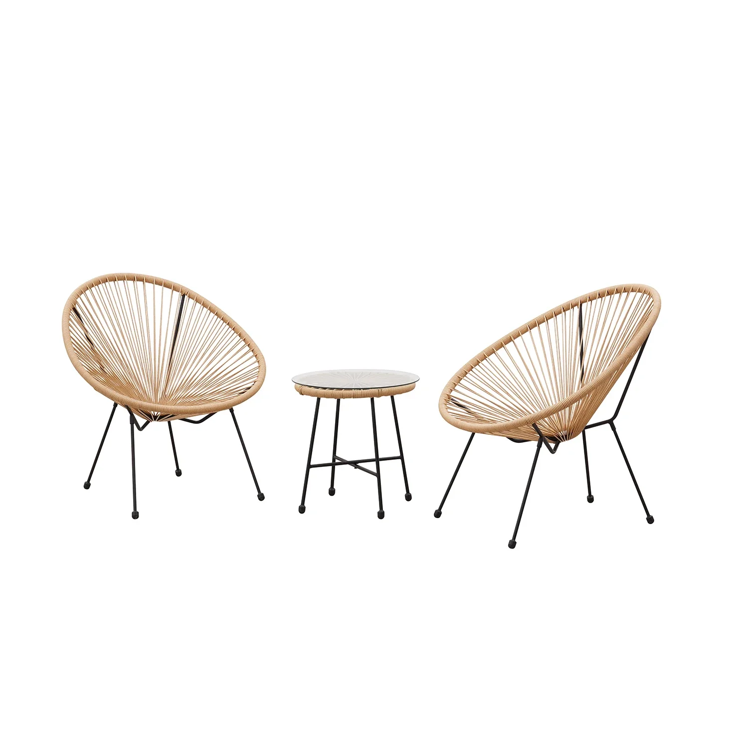 Round Rattan Bistro 3 PCS Egg Chair Patio Set in Natural Color