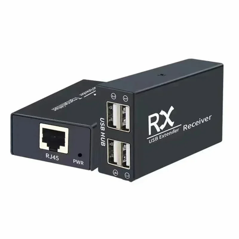 1 par extensor usb de 4 portas 120m sobre cabo rj45 cat6, adaptador de hub usb para laptop, pc, periféricos, disco u, mouse, teclado, scanner