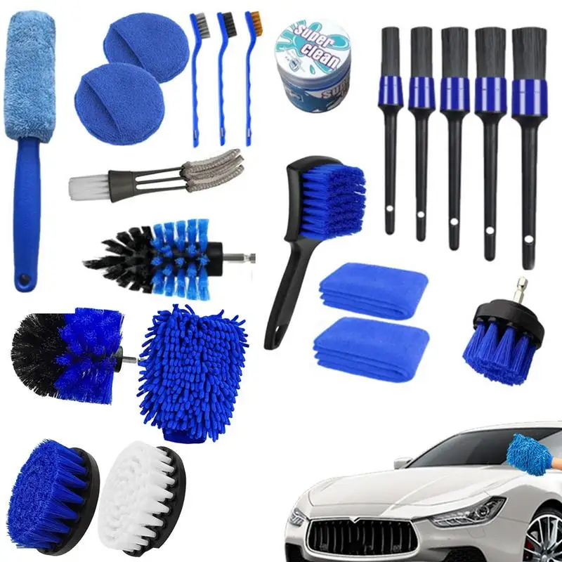 30pcs Car Detail Brush Car Tire Brush Gloves Towel Wash Accessories Set Car Body Wheel Car Window Glasses Crevice Cleaning Brush