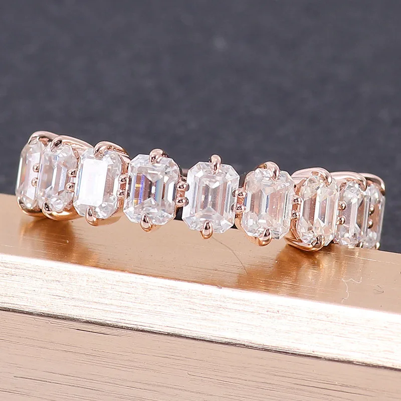 Provence 10K/14K/18K Moissanite Half Eternity Rings for Women Luxury Jewelry D Color Emerald Cut Wedding Rings GRA Certificate