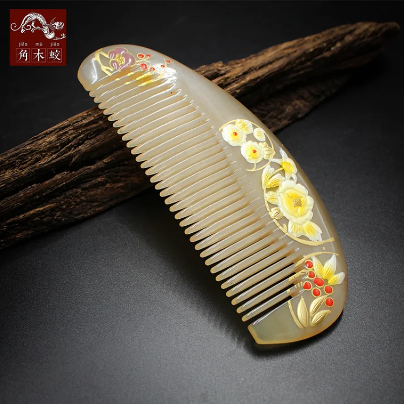 

Расческа из рогового дерева с ручной росписью лаком. Утолщенная расческа премиум-класса с узорчатым рисунком.