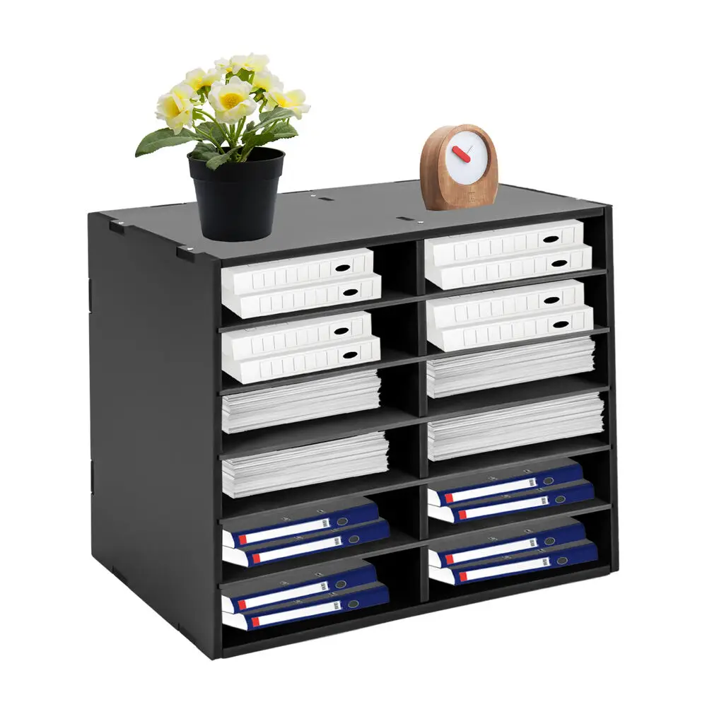 PVC Literature Organizer File Sorter Paper Desktop Storage Holder 12 Slots Black