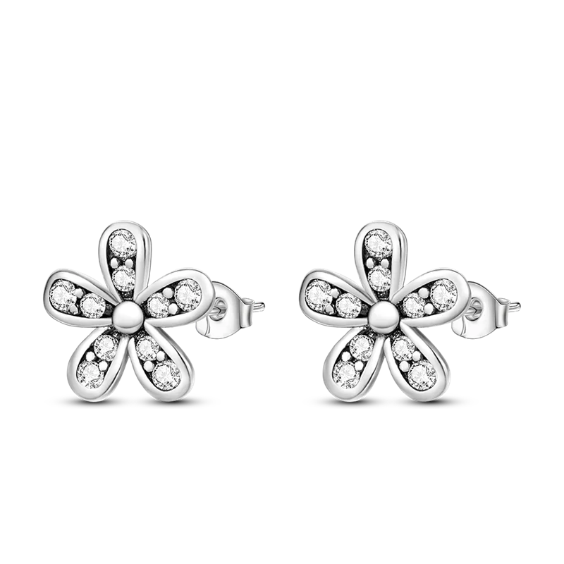 Brincos de Flor com Cinco Pétalas Banhados a Prata, Detalhe Intrincado em Cristal, Hipoalergênicos para Orelhas Sensíveis, Joia de Orelha Moderna, Presente