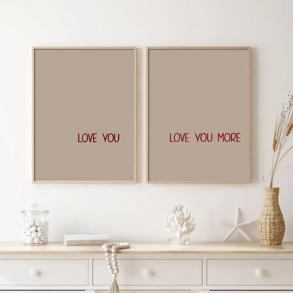 Multiple sizes 2pcs frameless Canvas PaintingIndia,2pcs Frameless, Set Love You More Printing Set Red Typography Modern Valentin