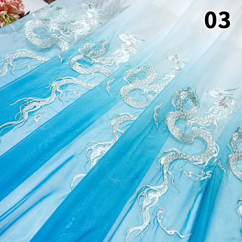 

50X150Cm Retro Chinese Dragon Embroidery Fabric Diy Sewing Hanfu Dress Doll Soft Cloth Costume Gradient Organza Tulle Fabric New