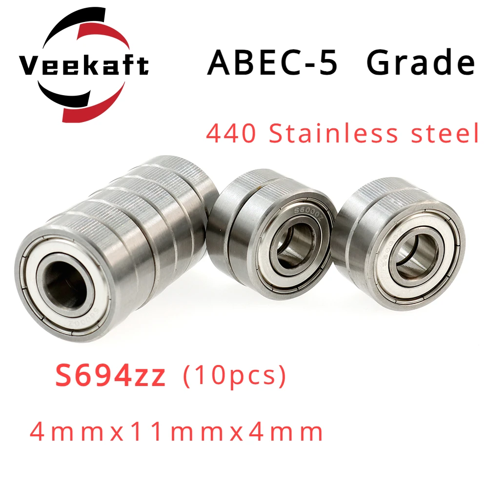 

Veekaft S694zz Bearing ABEC-5 10PCS 4x11x4mm 440 Stainless Steel Motor Bearings694zz Miniature Deep Groove Ball Bearings