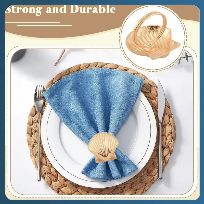 AB02 Coastal Theme Sea Shells Metal Napkin Rings For Weddings Receptions,Dinner Parties,Family Gatherings,Table Supplies