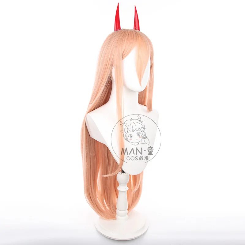 Chainsaw Man Power Cosplay Perücke Orange Langes Haar mit Kopfbedeckung Halloween Geschenk
