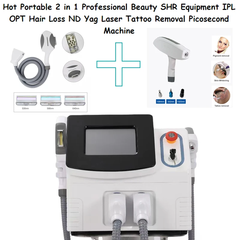 2024 Portable Laser 2 In 1 Nd Yag Tattoo Removal Machine IPL OPT L-aser Hair Removal Machine ND YAG Tattoo Removal Hair Laser