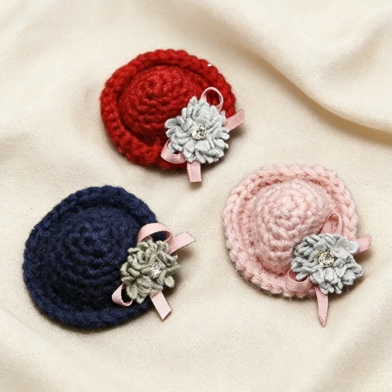 Original Design Flower Hat Brooch Handcrafted Wool Crochet Exquisite Pin Creative Diy Accessories