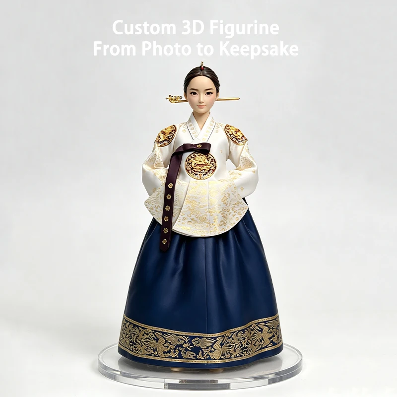 Custom 3D Printed Figurine from Photo, Personalized Hanbok Portrait Statue, Custom Keepsake Memorial Doll, Unique Gift for Anniv
