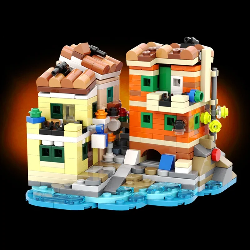 

489 деталей MOC: Мини-модульный конструктор «Итальянская Ривьера», модель средиземноморского города, креативная сборная игрушка, подарок